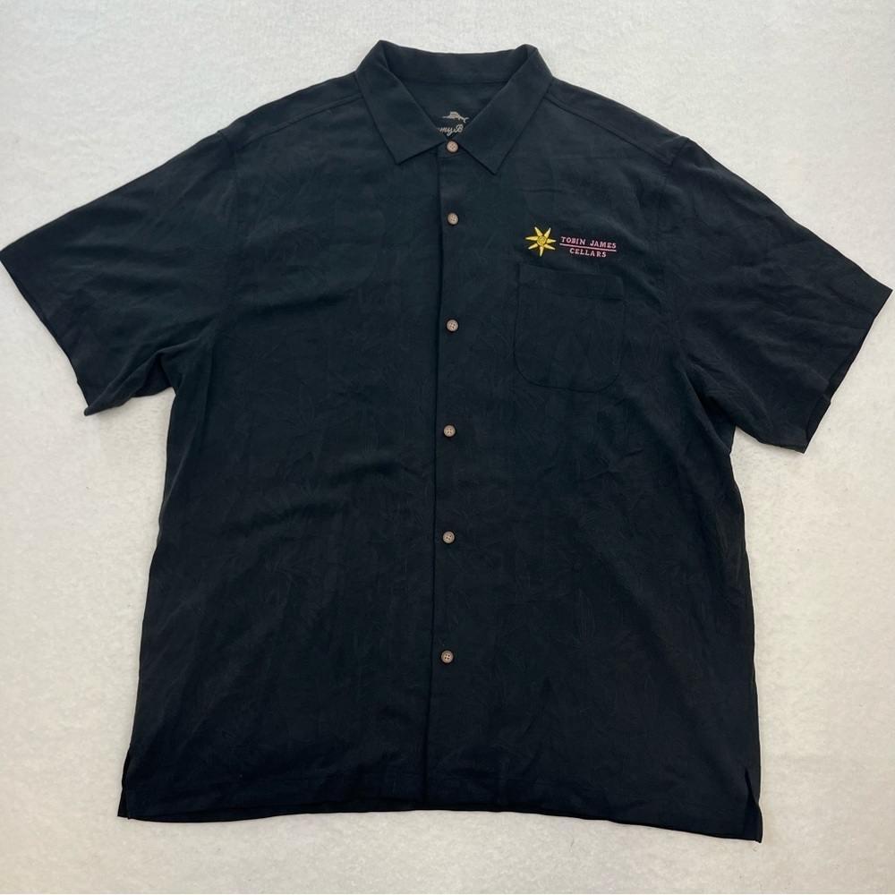 Tommy Bahama Embroidered Black Silk Vintage Hawaiian Button Shirt XXL